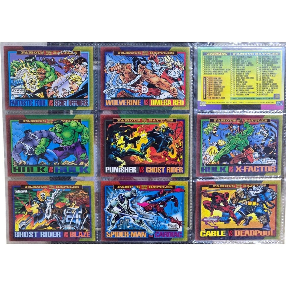 Marvel 1993 Famous Battles Cards Lot 9 Holofoil + Checklist Hero vs Villain